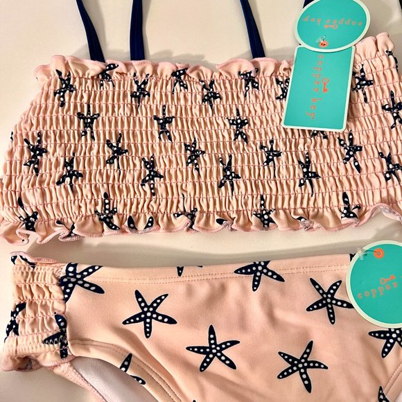 COPPER KEY GIRLS Ruffled & Light Pink Blue Star Fish Hawaiian Bikini – Girls 16 - Picture 2 of 4